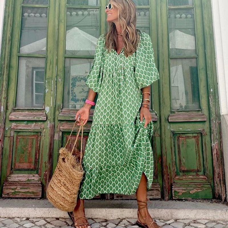 Green bohemian maxi top dress