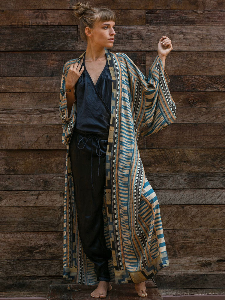 TULUM Plus Size Geometric Print Kimono