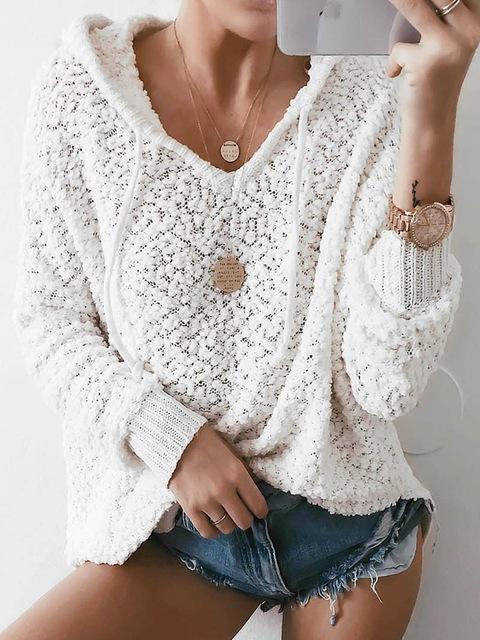 AMY - Knitted White Hooded Jumper/Sweater - BohoDreaming