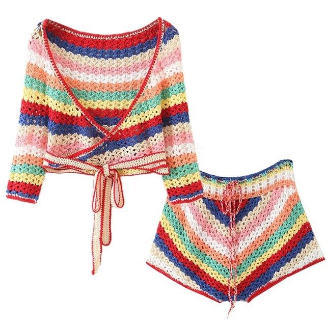 LIMON Striped Crochet Top/Short/Skirt Set (available separately) - BohoDreaming