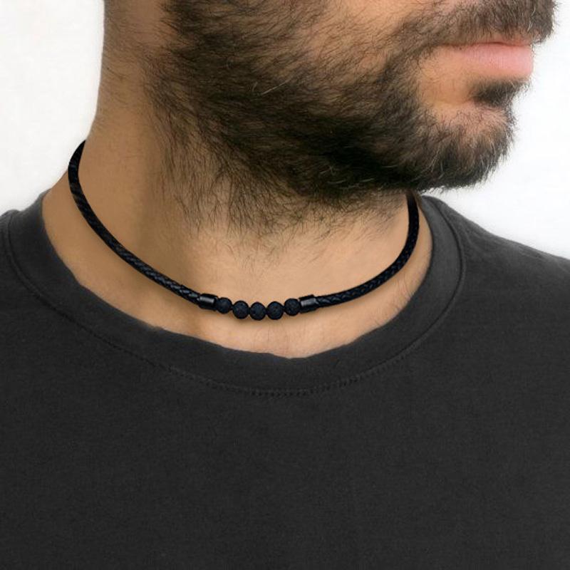 Men's Lava Rock Braided Leather Choker - BohoDreaming