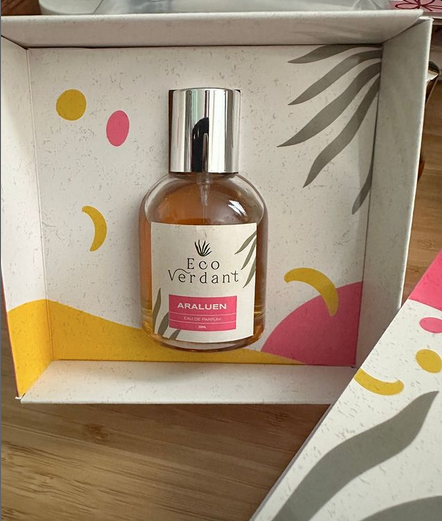 Eco Verdant bottle in a decorative box with colorful design