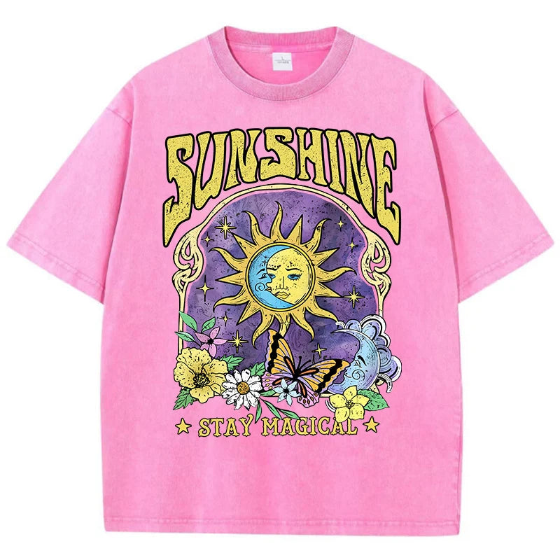 Sun Moon Boho Washed Cotton T-Shirt - New