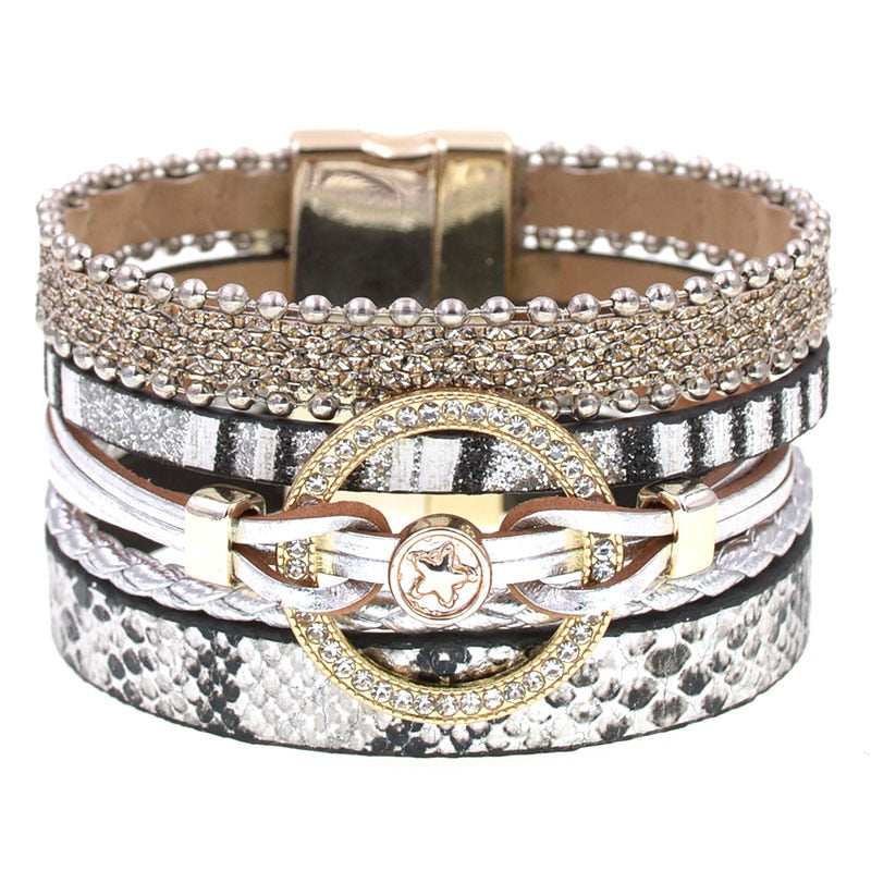 Jewellery - Leather Multilayer Charm Bracelet