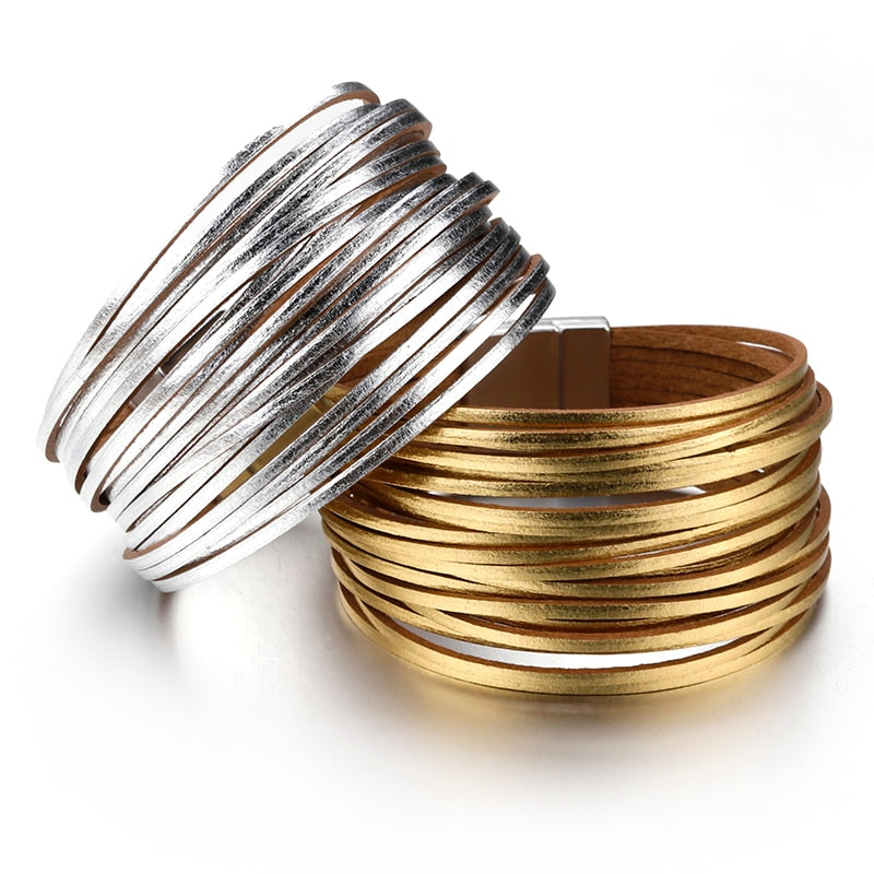 Jewellery - Gold/Silver/Multicolour Wide Leather Bracelets