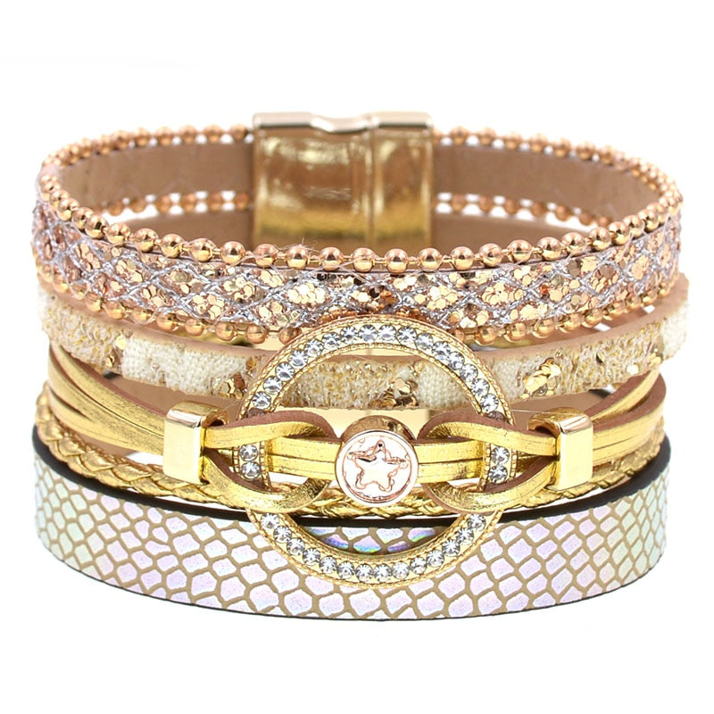 Jewellery - Leather Multilayer Charm Bracelet