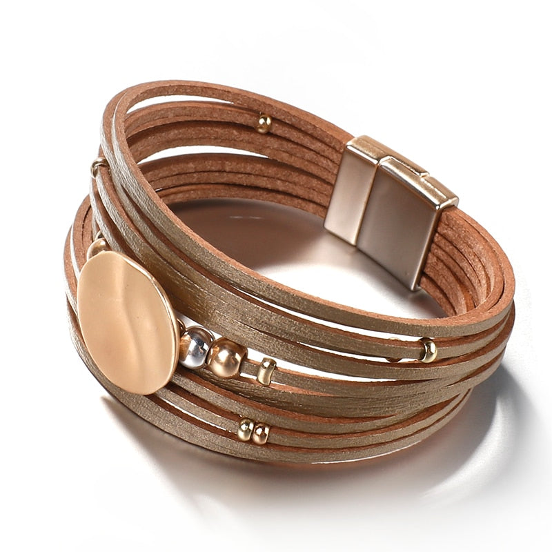 Jewellery - Metal Round Charm Leather Bracelet