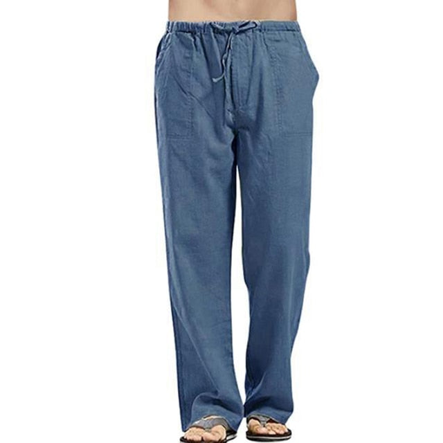 Deyeek Mens Linen Pants Beach Pants Casual Lightweight Cotton Loose Yoga  Trousers Summer Beach Pants with Pockets Black XX-Large
