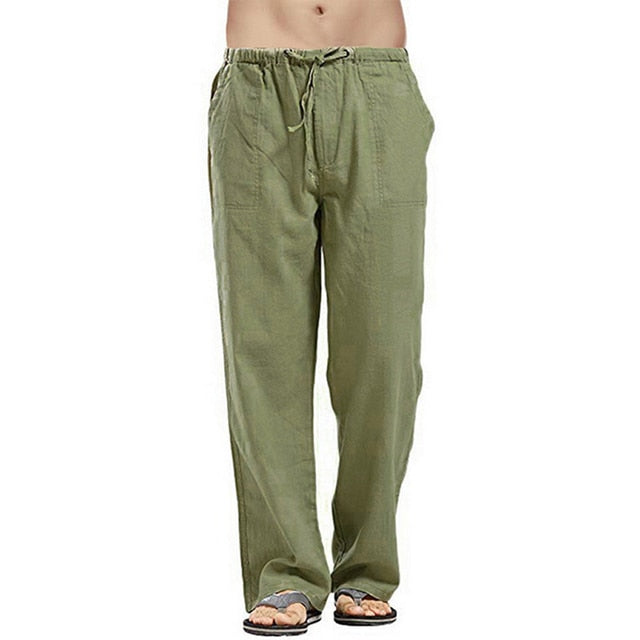 Buy Men's Drawstring Loose Linen Beach Pants Lightweight Elastic Waist Yoga  Lounge Cotton Trousers Pajamas, White, X-Large at Amazon.in