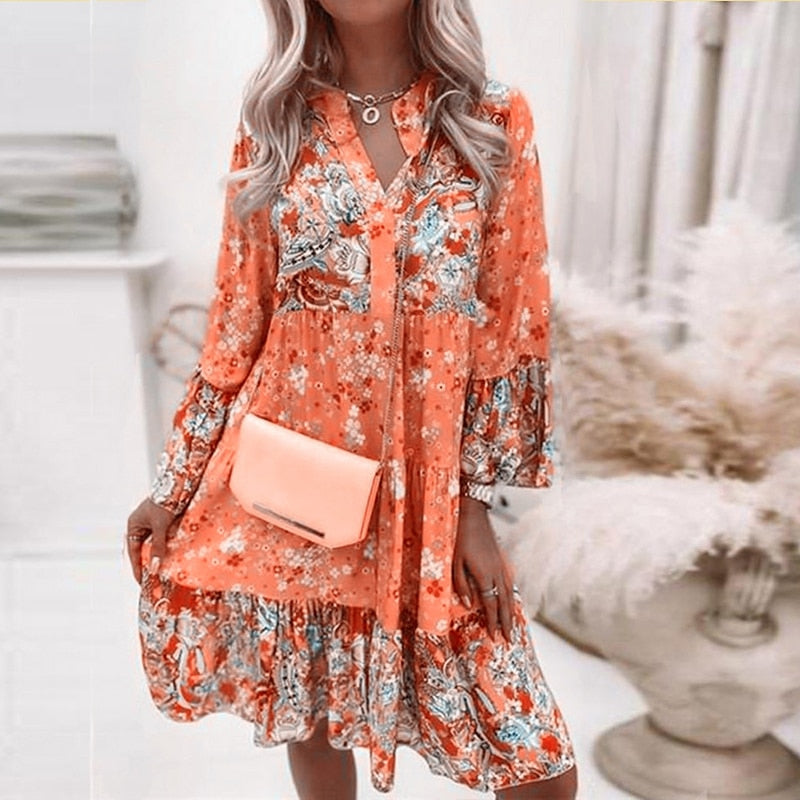 MYKONOS Floral Print Flare Sleeve Mini Dress