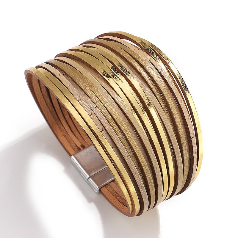 Jewellery - Gold/Silver/Multicolour Wide Leather Bracelets