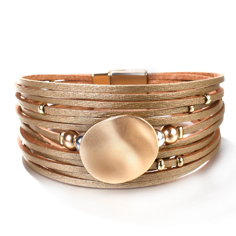 Jewellery - Metal Round Charm Leather Bracelet