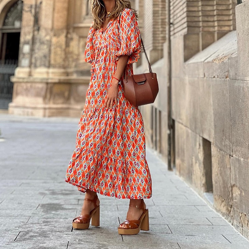 Ruffle Sleeves Boho Maxi Dress