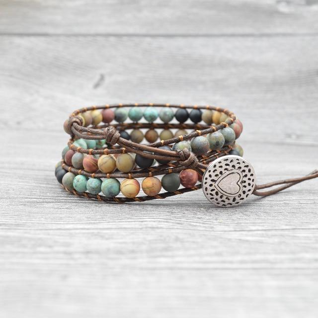 Bohemian Handmade Leather and Stone Multicolor Bracelet