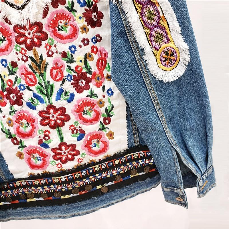 Boho Denim Jacket with Floral Appliques - BohoDreaming