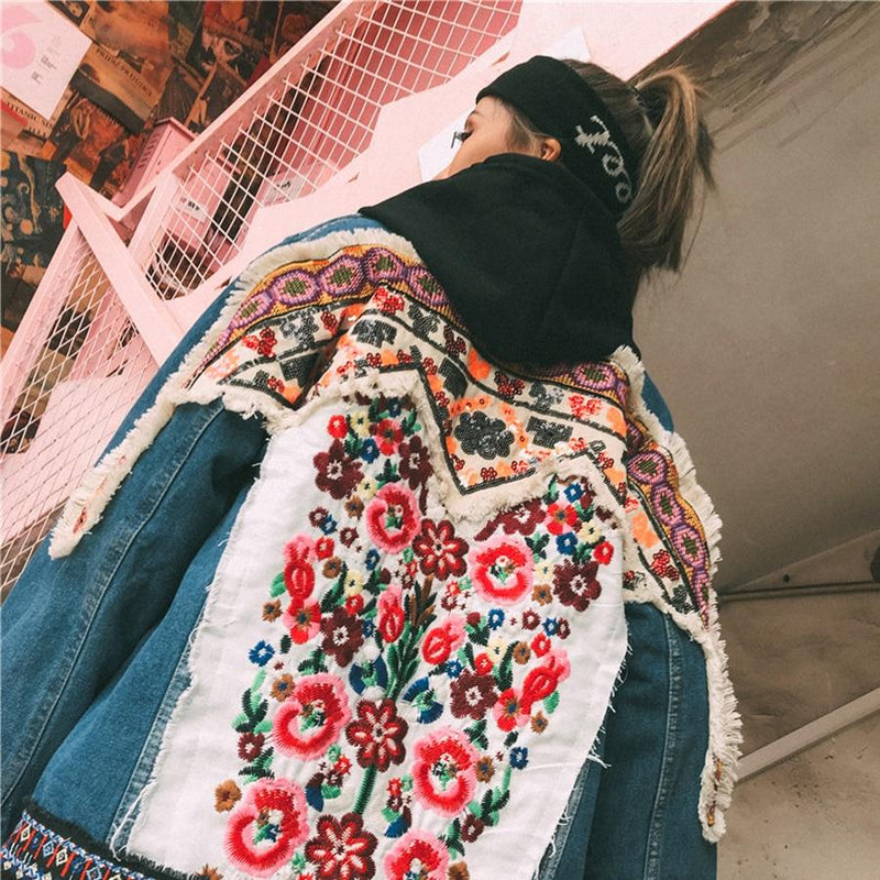 Denim hot sale jacket floral