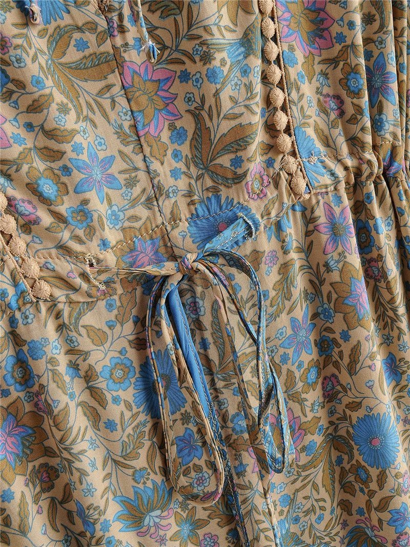 BRIDIE Bohemian Blue Floral Maxi Dress - BohoDreaming
