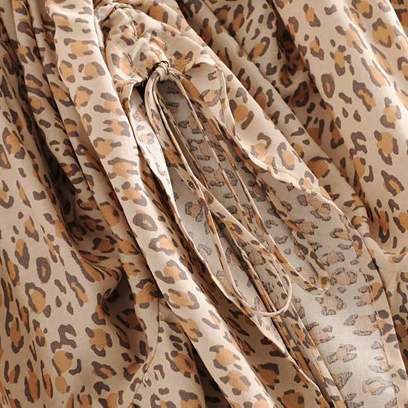 CHAMPAGNE Leopard Print Pleated Midi Skirt - BohoDreaming