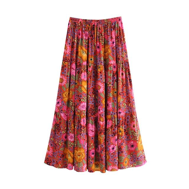 DAISY - Boho Floral Print Maxi Skirt - BohoDreaming