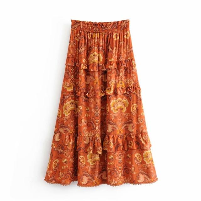 DUSTY Bohemian Floral Print Ruffles Skirt - BohoDreaming