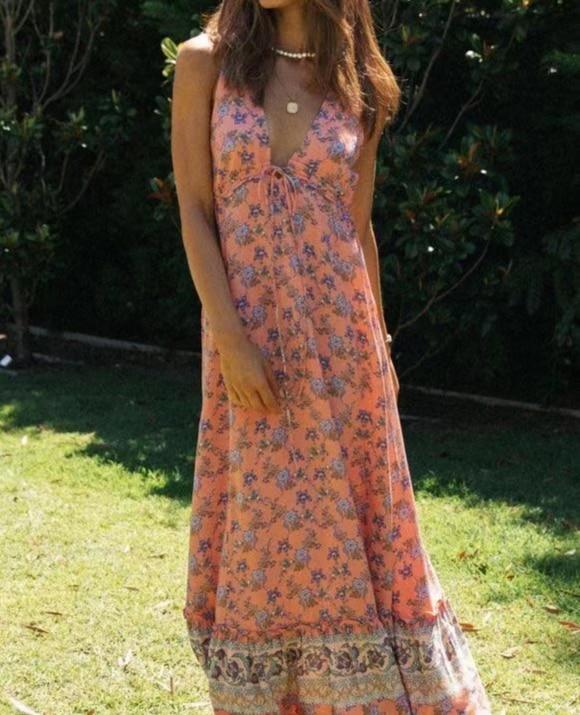 JASMINE Boho Floral Sleeveless Cotton Maxi Dress - BohoDreaming