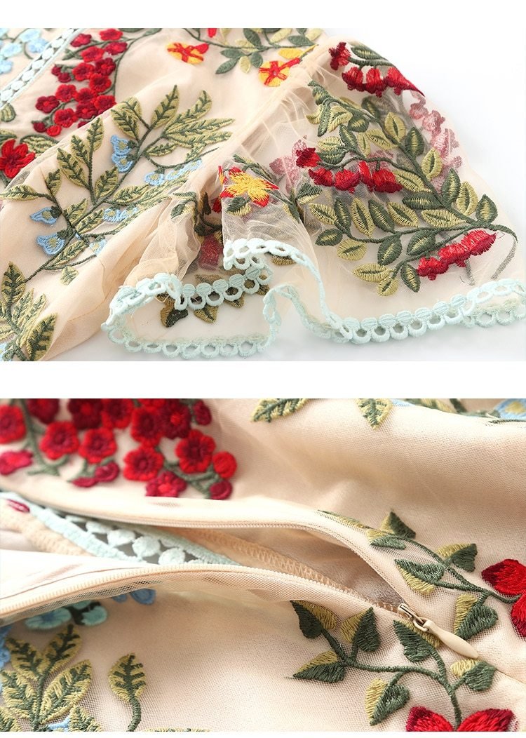 JEMIMA Flare Sleeve Floral Embroidery Midi Dress - BohoDreaming