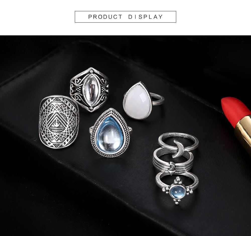 Jewellery - 7PCS/SET Bohemian Antique Big Opal Crystal Rings Set - BohoDreaming