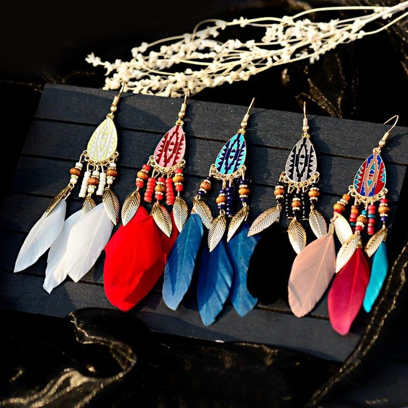 Jewellery - Bohemian Feather Drop Earrings - BohoDreaming