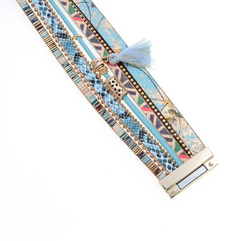 Jewellery - Leather Blue Snakeskin Charm Bracelet - BohoDreaming