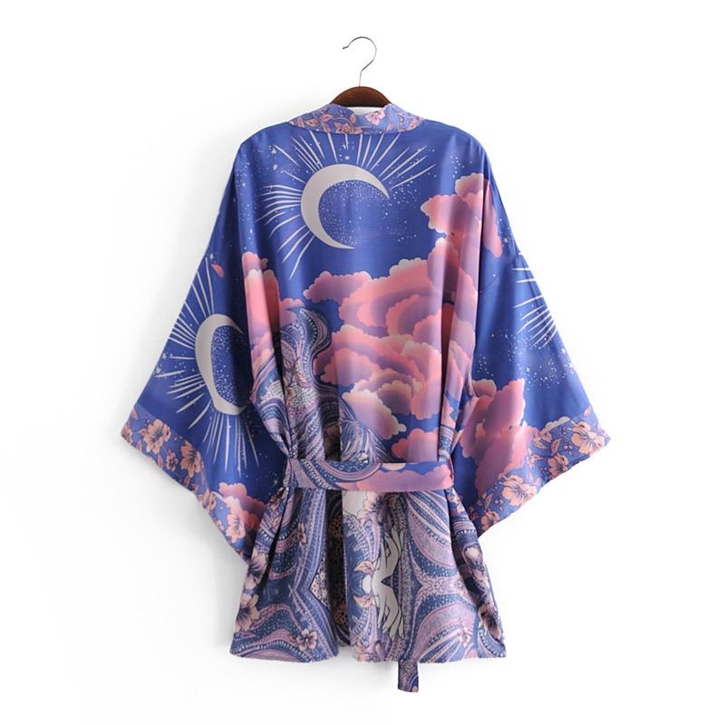 LUNAR Boho Vintage Blue Night Print Kimono - BohoDreaming
