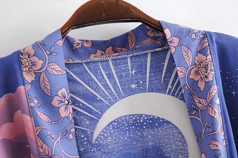 LUNAR Boho Vintage Blue Night Print Kimono - BohoDreaming