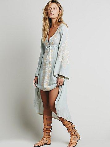 MARION Long Sleeve Embroidered Cotton Dress - BohoDreaming
