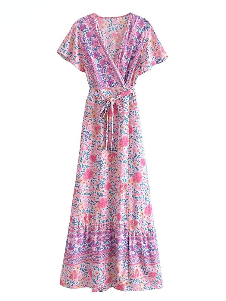 NATASHA Bohemian Floral Summer Wrap Dress - BohoDreaming