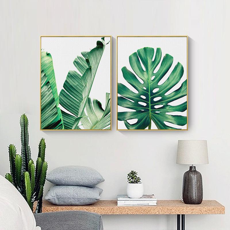 Nordic Canvas Painting Green Leaf - BohoDreaming