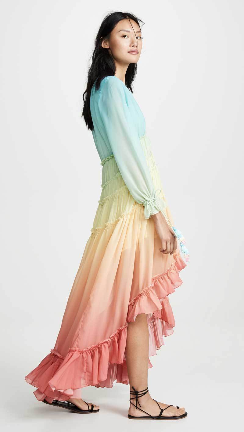 PEBBLES - Chiffon Boho Rainbow Maxi Dress - BohoDreaming