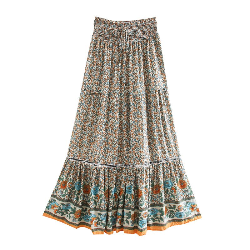 SARITA - Bohemian Pleated High-waisted Boho Maxi Skirt - BohoDreaming